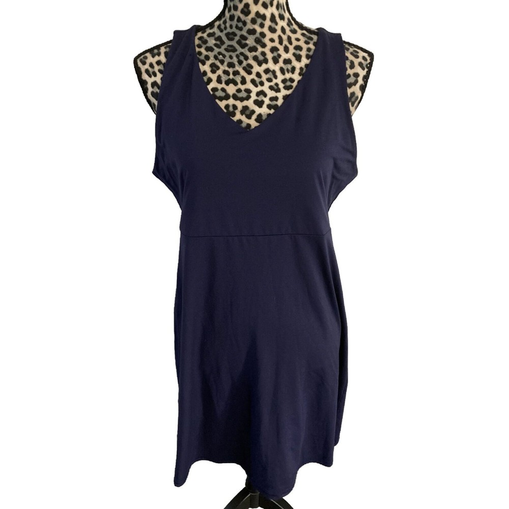 reel legends Women Dress L Blue Sleeveless Midi Bodycon Performance Dri Fit